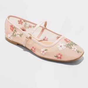 WILD FABLE Elsa Ballet Flats Pink Floral Embroidered w/ memory foam Size 9 NWT